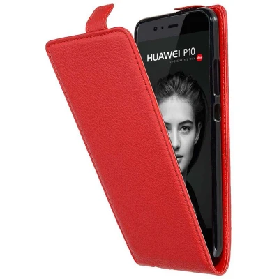 Afbeelding van Cadorabo Hoesje geschikt voor Huawei P10 in INFERNO ROOD Beschermhoes flip design Case Cover van getextureerd imitatieleer