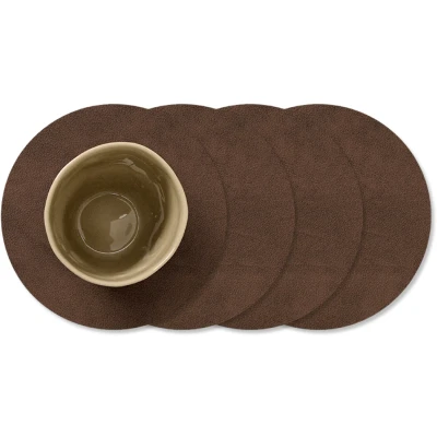 Afbeelding van LIND DNA Onderzetters Nupo Leer Dark Brown ø 10 cm 4 Stuks