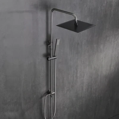 Afbeelding van Görbach Roestvrijstalen Doucheset zonder Armatuur, Regendouche Douchesysteem met Douchekop, Douchestang, Doucheslang, Hoofddouche ekig 25 x cm, Gunmetal Grijs