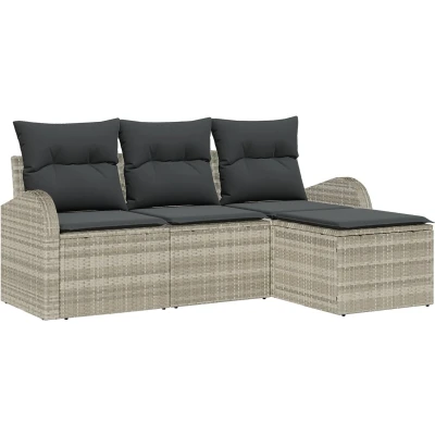 Afbeelding van vidaXL 4 delige tuinsofa set met kussens lichtgrijs poly rattan