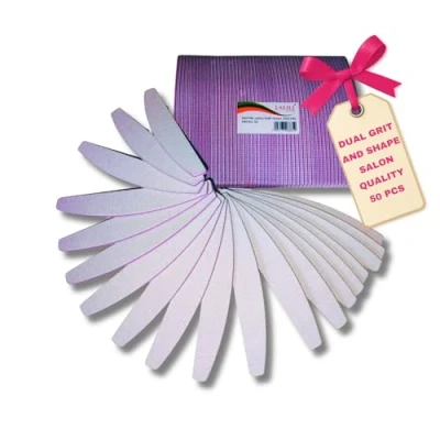 Afbeelding van LALILL Nagelvijl, 50 stuks, korrelgrootte 100/180, halve maan, zebra, nagelvijlen voor gelnagels, nagelmodellering hybride, acryl, polish gel dubbelzijdig, wegwerp manicure, buffer, blok,