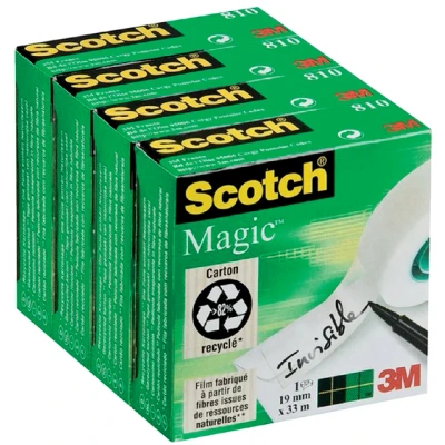 Afbeelding van Plakband Scotch Magic 810 4 rollen,19 mm x 33 m onzichtbaar mat transparant