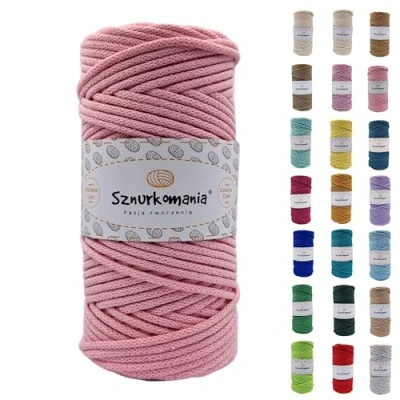 Afbeelding van Sznurkomania, Netuno katoenen koord, 3 mm, 100 m, 46 kleuren, gehaakt gevlochten macramégaren, premium garen, macramé touw, poederroze