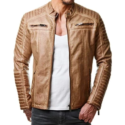 Afbeelding van Redbridge Herenjas, overgangsjas, bikerjack, vrijetijdsjas, gewatteerd, bruin (camel) kunstleer, M