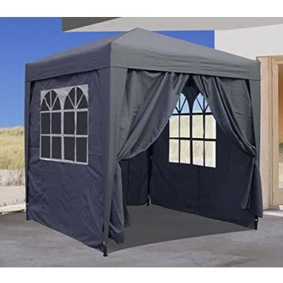 Afbeelding van Quick Star pop up paviljoen, 2,5 x m smoky grijs met 4 Easy klittenband zijwanden 2 ritssluitingen.