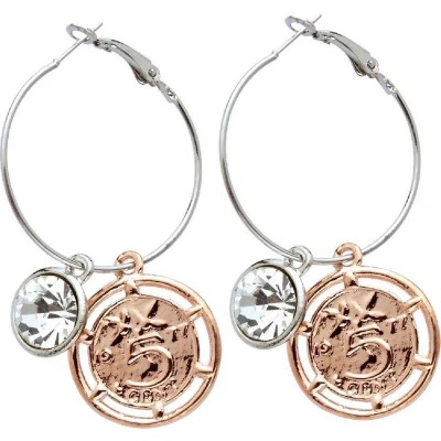 Afbeelding van Behave Oorbellen oorringen dames zilver kleur rosé hanger munt steentje 6cm