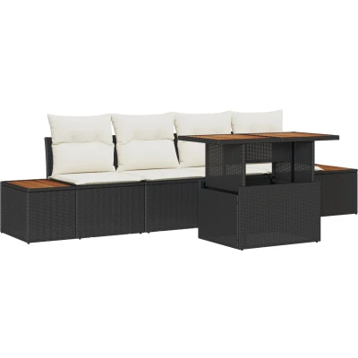 Afbeelding van vidaXL Tuin Sofa Set van 5 Zwart, Beige Riet, Polyester kussens