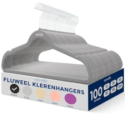 Afbeelding van SereneLife Kleerhangers, Fluwelen Hangers, Antislip Zware Duurzame Kledinghangers Set 100Stuks Duurzaam met 360 Draaihaak