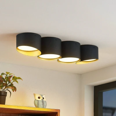 Afbeelding van Lindby plafondlamp 4lichts ijzer H: 10.4 cm GU10 zwart Inclusief lichtbronnen