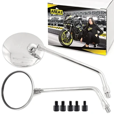 Afbeelding van Universele motorfiets achteruitkijkspiegel spiegelset, E getest (chroom, 2x M10 rechtsdraaiende schroefdraad) (RCH)