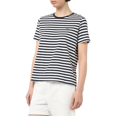 Afbeelding van GANT Regular Striped Shield Tshirt print, Dames, Maat: Medium, Evening blue