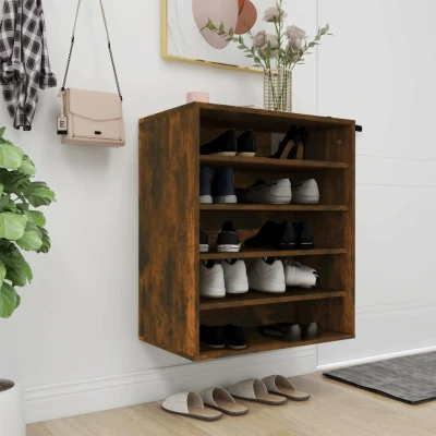 Afbeelding van Schoenenkast 60x35x70 cm bewerkt hout gerookt eikenkleurig