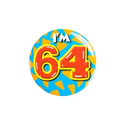 Afbeelding van Paper Dreams Button I&#039;m 64 Staal 5,5 Cm Rood/geel/blauw