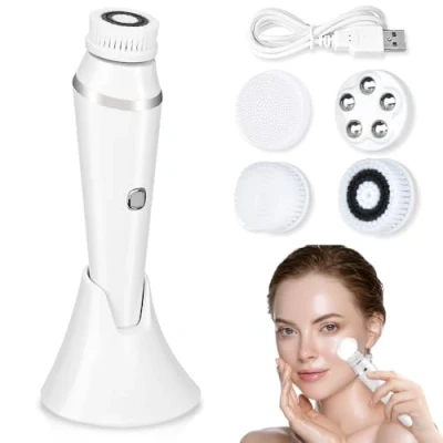 Afbeelding van yotutun Elektrische Gezichtsreinigingsborstel, 4 in 1 Waterbestendig Draaiende Gezichtsborstel Set met Opzetborstels voor Dieptereiniging Scrub Ezichtsmassage