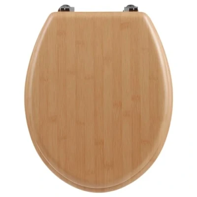 Afbeelding van Bamboe wc bril met Zink scharnieren Toiletbril Hout Deksel MDF effect Bruin