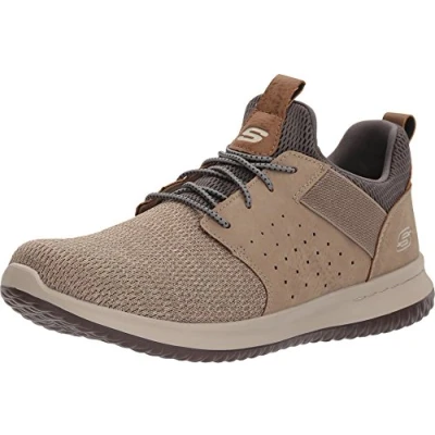 Afbeelding van Skechers Klassieke Fit delson Camden Sneaker voor heren, Beige Taupe Mesh W Synthetisch Tpe, 11 UK Wide