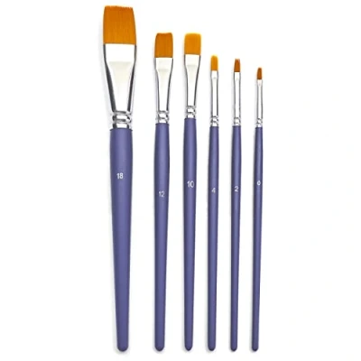 Afbeelding van Pebeo 951140 Borstelset, 6 delig, goudkleurig, polyamide, plat, nummer 0, 2, 4, 10, 12, 18