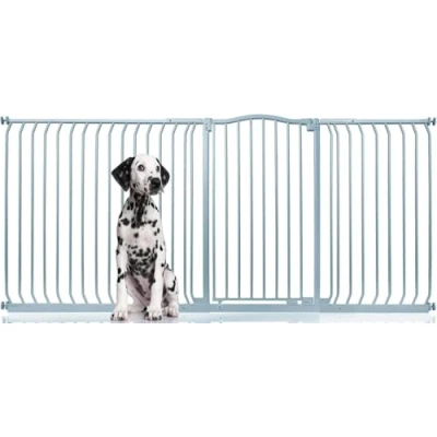 Afbeelding van Bettacare Extra Hoge Hondenhekje met Gebogen Bovenkant, 216cm 225cm, Mat Grijs, Hoog 100cm in Hoogte, Drukfit Hekje voor Hond en Puppy, Huisdieren Honden, Eenvoudige Installatie