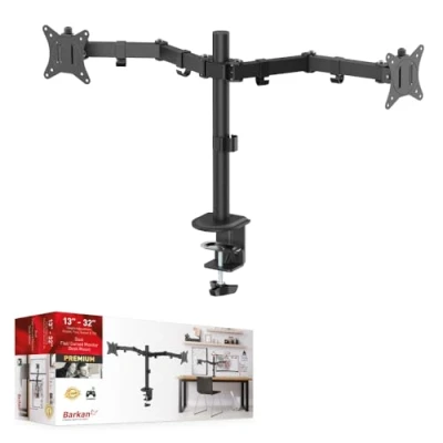Afbeelding van Barkan Monitor Arm Monitorstandaard voor 2 schermen van 13&quot;/ 32&quot; Flat &amp; Curved Monitoren Zwart