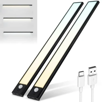 Afbeelding van Brendz Led Kastverlichting met Bewegingssensor, USB C Oplaadbare Strip, 3 Kleurtemperaturen, Dimbare Kastverlichting, Magnetische Verlichting voor Kasten, Gangen, Slaapkamers, 2 x 40cm, Zwart