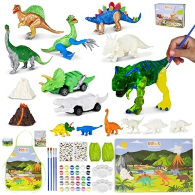Afbeelding van Dinosaurus speelgoed, jongens schilderset 16 figuren BONNYCO Kinderset met glow in the dark, schildersets voor kinderen Speelgoed 3 4 5 6 7 8 9 10 jaar geschenk verjaardag, kerstmis