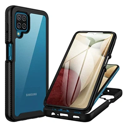 Afbeelding van CENHUFO Samsung Galaxy A12 / M12 Hoesje, Case met Ingebouwde Schermbeschermer, 360 Graden Bescherming Cover Robuust Bumper Schokbestendig telefoonhoes voor /M12 Zwart