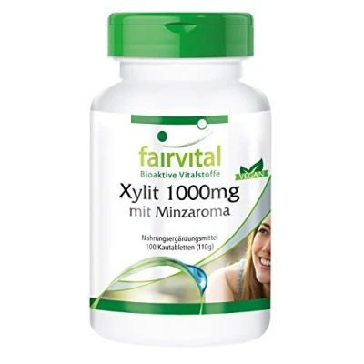 Afbeelding van Fairvital Xylitol 1000mg tabletten met muntaroma HOOG GEDOSEERD VEGAN 100 kauwtabletten