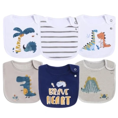 Afbeelding van Maiwamita Set van 6 waterdichte babyslabbetjes katoen voor meisjes en jongens om te kwijlen eten met drukknop, Multi7., L