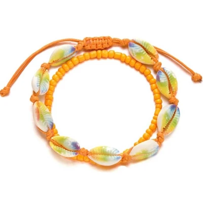 Afbeelding van Enkelbandjes Set Oranje Sieradenset met Schelpen Boho Chic Voor Dames