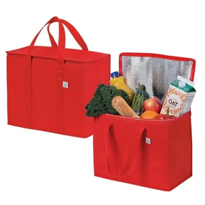 Afbeelding van VENO Koeltas, opvouwbaar, herbruikbaar, geïsoleerd, boodschappen, robuust, groot, duurzaam, ritssluiting, dubbele poten, deken, staand, 2 stuks