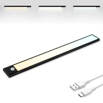 Afbeelding van Brendz Led Kastverlichting met Bewegingssensor, USB C Oplaadbare Strip, 3 Kleurtemperaturen, Dimbare Kastverlichting, Magnetische Verlichting voor Kasten, Gangen, Slaapkamers, 40cm, Zwart