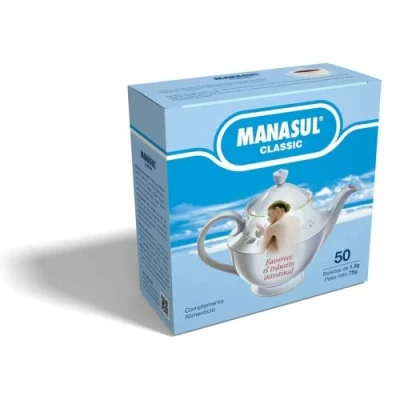 Afbeelding van MANASUL Classic Laxerende infusie op basis van sen, citroenmelisse, munt, zoethout en groene anijs, 100% natuurlijk zonder bewaarmiddelen of toevoegingen. Doos met 50 zakjes.