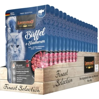 Afbeelding van LEONARDO natvoer in verse zakjes [16 x 85 g buffel + Amerikaanse bosbessen] Graanvrij voor katten afzonderlijke zak