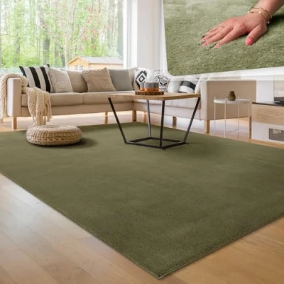 Afbeelding van Paco Home Moderne en Zachte Woonkamer Tapijt Kortpolig Wasbaar Fluffy Uni Effect Bont Tijdloos Elegant Antislip Makkelijk te Onderhouden, Maat:160x220 cm, Kleur:Lichtgroen