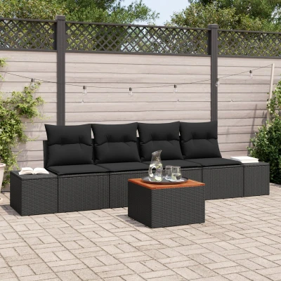 Afbeelding van vidaXL 5 delige tuinsofa set met kussens zwart poly rattan acacia