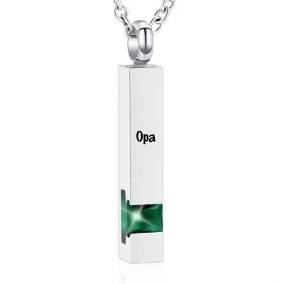Afbeelding van Luxe Ashanger Met Ketting En Gravering Opa Assieraad Zilverkleurig Groene Steen As Gedenksieraad Urn Incl. vuller