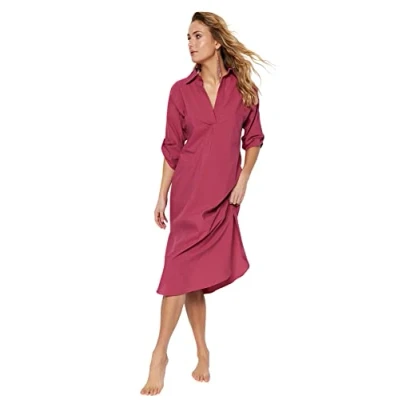 Afbeelding van Trendyol Vrouwen Lage mouw Ronde hals Basis Plum midi strandjurk met geweven split TBESS21EL3847