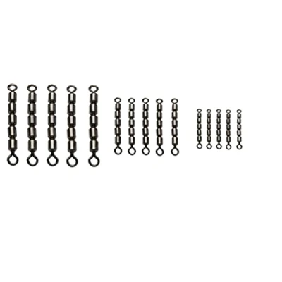 Afbeelding van Set: 2 3 verpakkingen (10 15 stuks) Behr Vijfvoudige wervels Forelwervels Black Nikkel, 9 19 kg Visserswervels + gratis Petri Heling! Sticker (mix: één verpakking per maat)