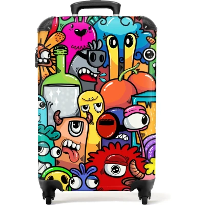 Afbeelding van NoBoringSuitcases.com® Kinderkoffer Monster Regenboog Design Kinderen Jongen Handbagagekoffer Reiskoffer jongens Trolley kind Koffer meisje Past binnen 55x40x20 cm en 55x35x25 Fotokoffer