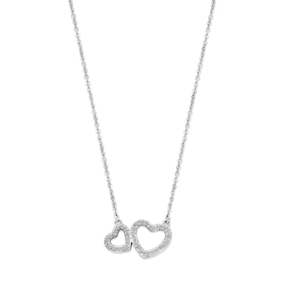 Afbeelding van zilver gerhodineerd collier hartjes zirkonia 42 + 3 cm 1337642