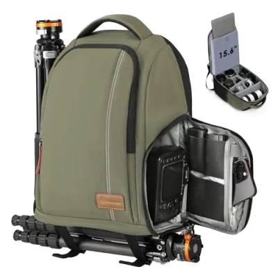 Afbeelding van Tarion Rugzakje voor fotografen; met speciale opbergruimte een spiegelreflexcamera; waterdicht, licht en compact; incl. vak 15 inch laptop regenhoes; groen