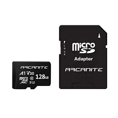 Afbeelding van ARCANITE 128 GB microSDXC geheugenkaart met SD adapter A1, UHS I U3, V30, 4K, C10, microSD, 90 MB/s maximale leessnelheid