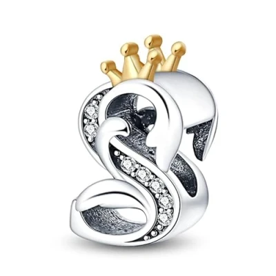 Afbeelding van TINSLO Charm Hanger alfabet letter S Dames 925 Sterling Zilver voor Armband Kraal Bedel geschikt Pandora en Ketting, Compatibel met Europese Armbanden Vrouwen Meisjes