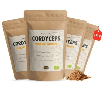 Afbeelding van Cupplement 4 Zakken Cordyceps Poeder 60 Gram Biologisch Inclusief Opschuimer &amp; Scoops Geen Capsules Supplement Superfood Mushroom Paddenstoel Militaris, Sinensis Foodsporen