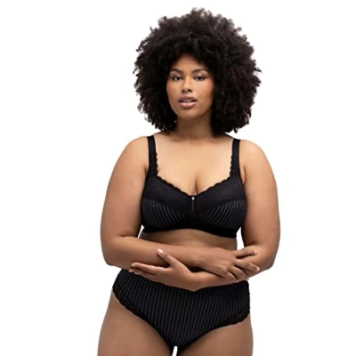 Afbeelding van Ulla Popken Dames Comfort Bra, Pinstripe BH, zwart, 85, 85C