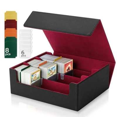 Afbeelding van Tolesum MTG Deck Box voor kaarten met capaciteit van 1800+ 8 scheidingswanden, Magnetic Flip Magic Commander TCG (zwart en rood)