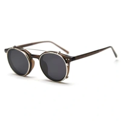 Afbeelding van moomoobird Ronde gepolariseerde zonnebril voor dames en heren, retro bril, clip on zonnebril, TR90 montuur, bruin met zwart.