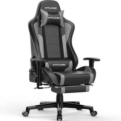 Afbeelding van GTPLAYER Gamingstoel met voetsteunen, bluetooth luidspreker, muziekstoel, ergonomische computerstoel, bureaustoel, grijs