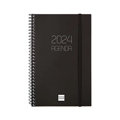 Afbeelding van Finocam Agenda Espiral Opaque 2024 horizontale weekweergave januari december (12 maanden) zwart internationaal