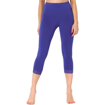 Afbeelding van Merry Style MS MS10 290 LE Dames Capri Leggings Sport Vrijetijdsbroek 3/4 Lengte met Kant Viscose Sporbroek Yogabroek Kobalt M